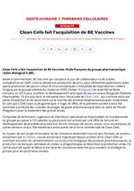 Clean Cells fait l’acquisition de BE Vaccines - Biotech info - EC_WEB_561338988